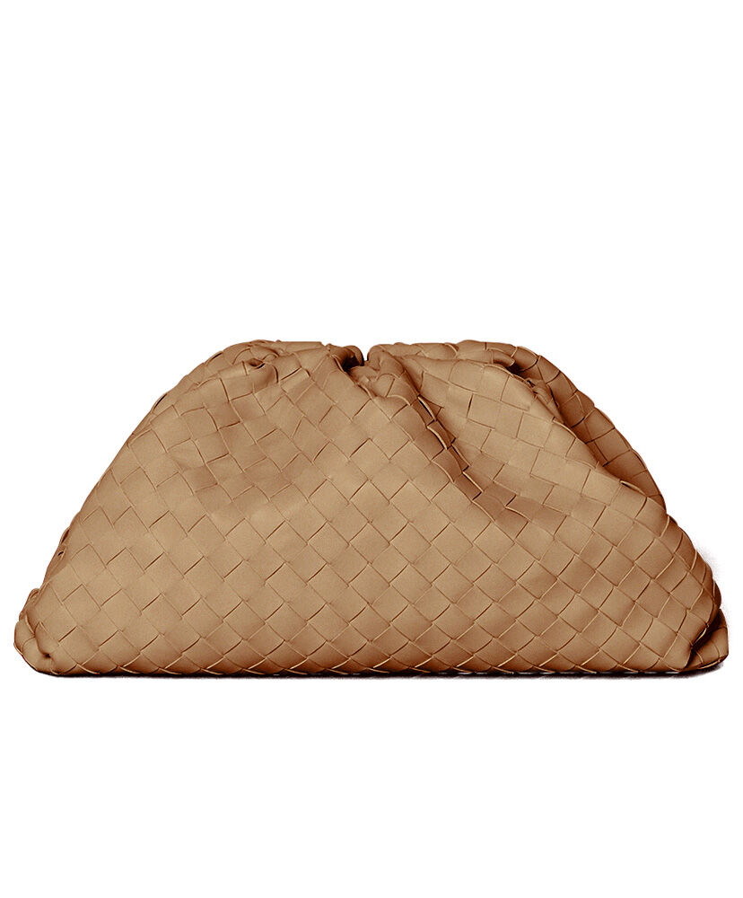 Big Pouch Intrecciato Leather Clutch Cream